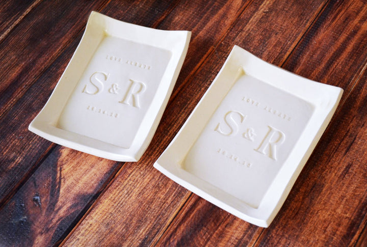 Set of 2 - Personalized Love Always Small Platter or Tray with Initials & Date