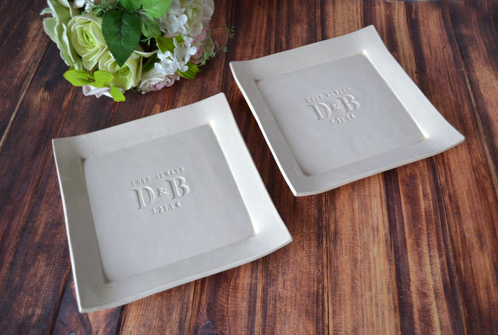 Set of Personalized Platters - Love Always with Initials and Date - Mother of the Bride Gift and Mother of the Groom Wedding Gift