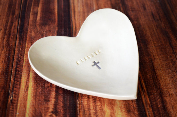 Blessed Heart Bowl with Cross - READY TO SHIP - First Communion Gift, Confirmation Gift, Baptism Gift