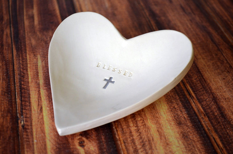 Blessed Heart Bowl with Cross - READY TO SHIP - First Communion Gift, Confirmation Gift, Baptism Gift