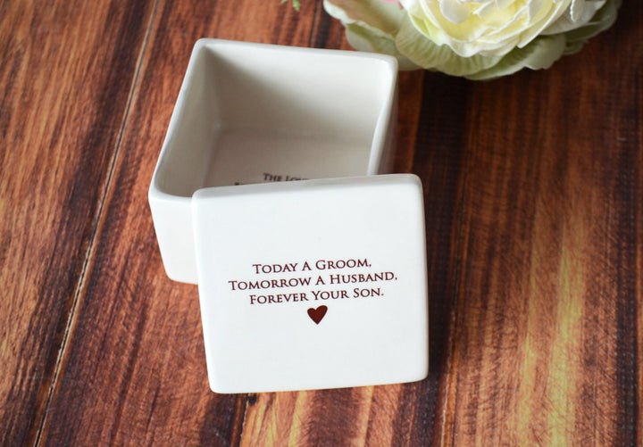 Mother of the Groom Gift - ADD CUSTOM TEXT - Deep Square Keepsake Box - Today a Groom, Tomorrow a Husband, Forever Your Son