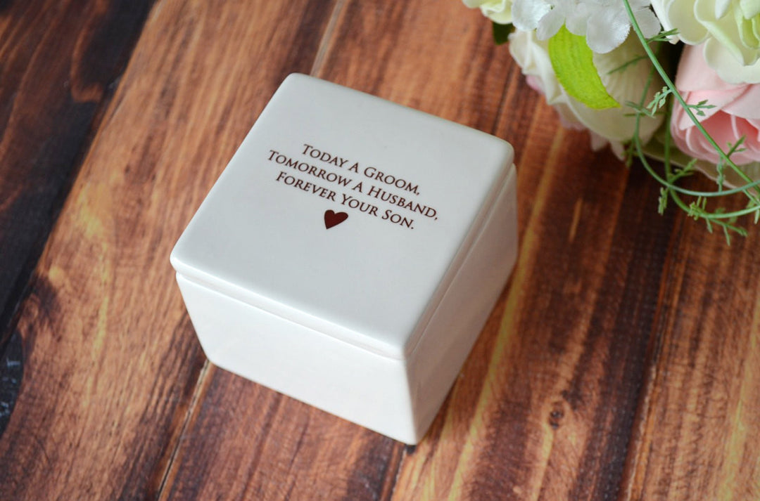 Mother of the Groom Gift - ADD CUSTOM TEXT - Deep Square Keepsake Box - Today a Groom, Tomorrow a Husband, Forever Your Son