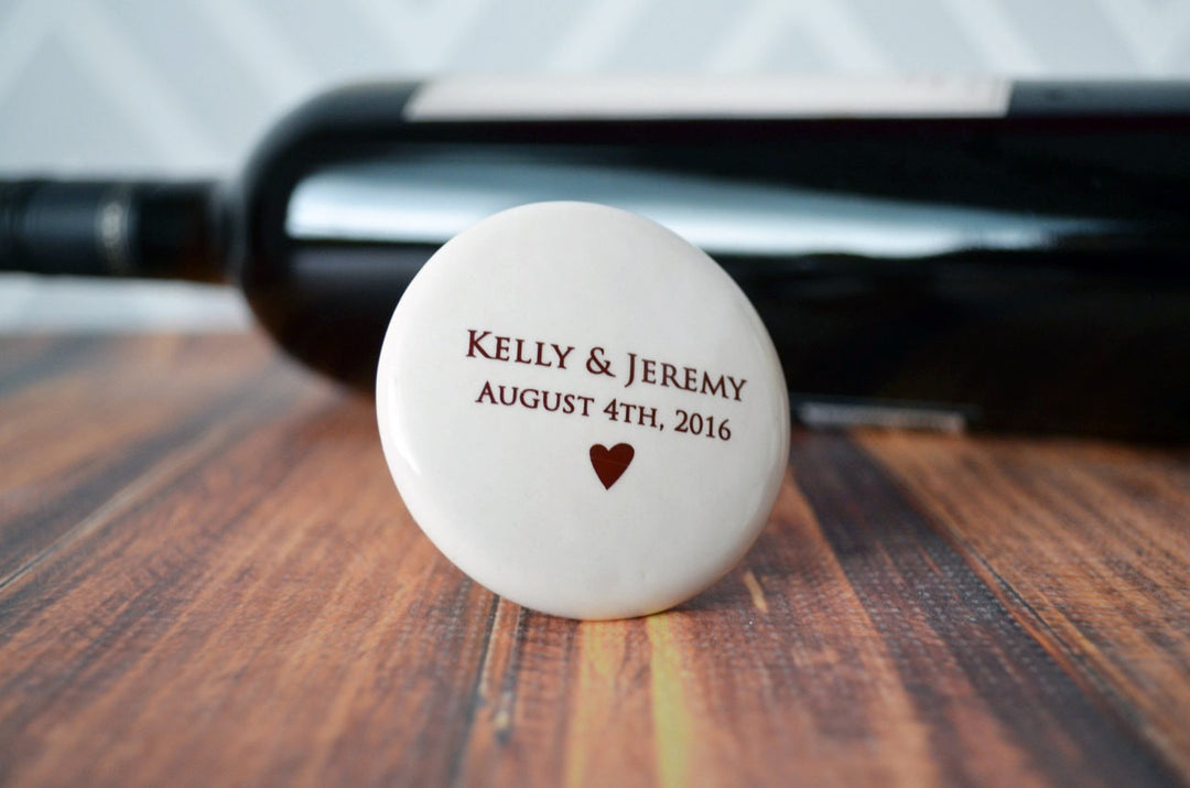 Wedding Gift or Engagement Gift - Personalized Wine Stopper with Names and Date, Monogram, or Logo