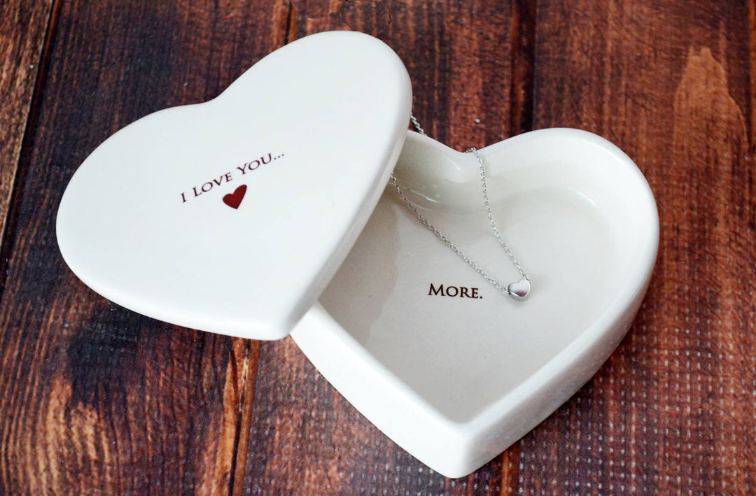 Valentine's Gift Set - I Love You More - READY TO SHIP - Heart Keepsake Box with Heart Necklace