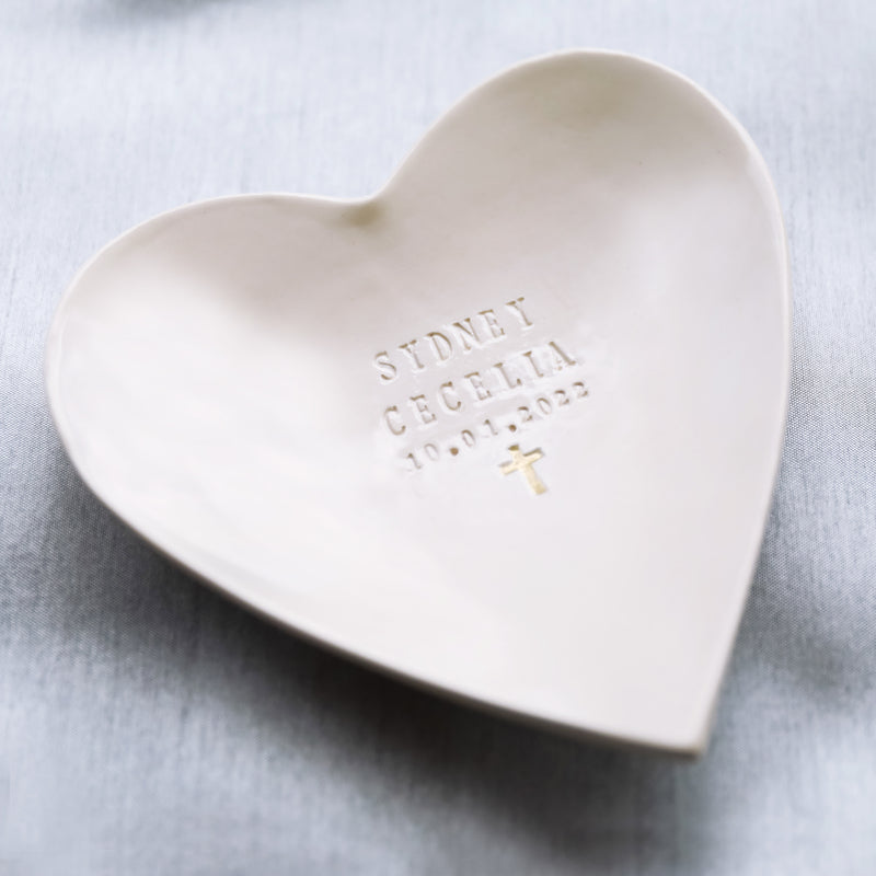 Baptism Gift - Large Personalized Heart Bowl With Name and Cross