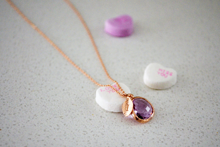 Lilac Stone Necklace - February Birthstone Necklace, Aquarius Necklace, Custom Initial Necklace