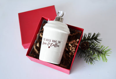 Coffee Mug Ornament, Girlfriend Gift, Coffee Lover Gift, Funny Christmas Gift - READY TO SHIP - This House Runs on Love and Coffee