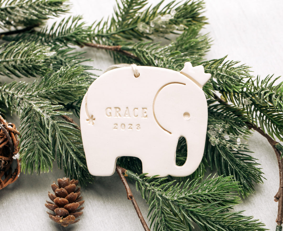 Elephant Ornament, Personalized Baby's First Christmas Ornament 2024