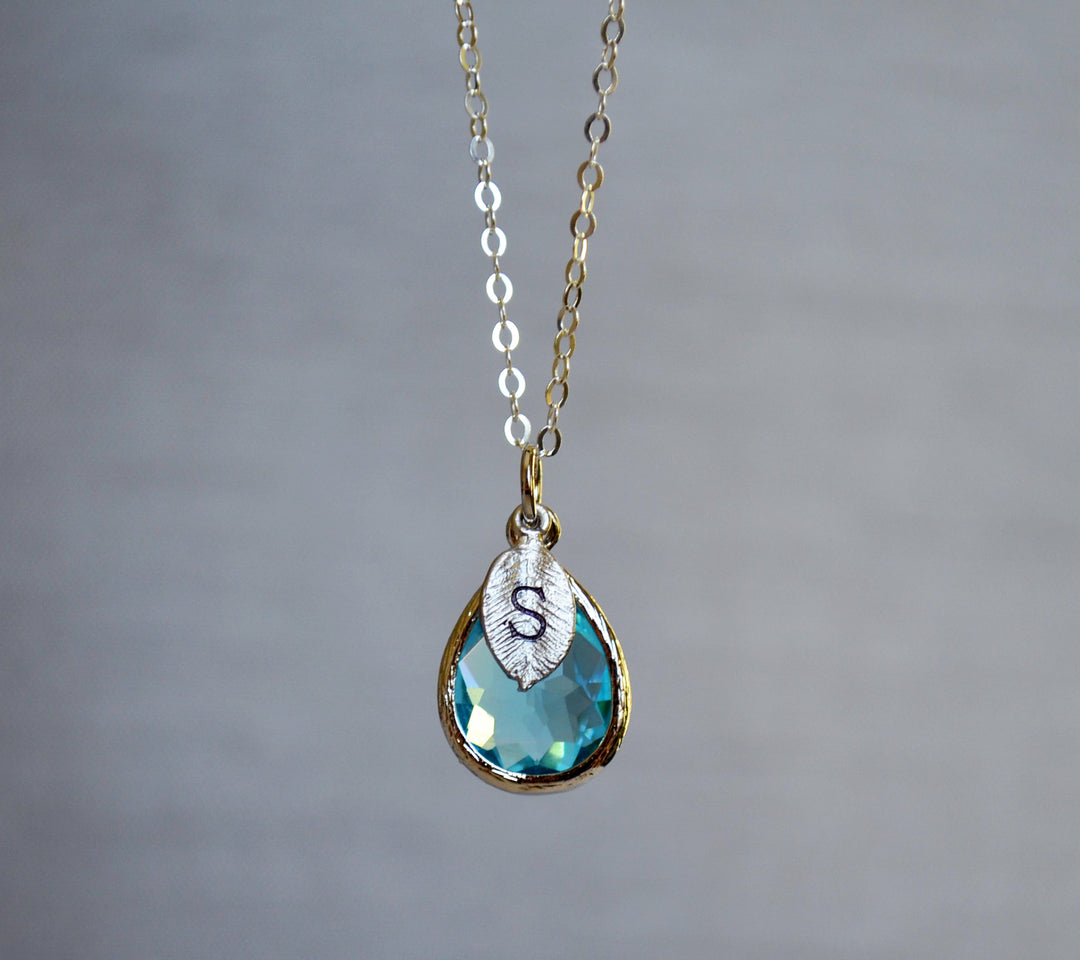 Aquamarine Necklace, March Teardrop Birthstone Necklace