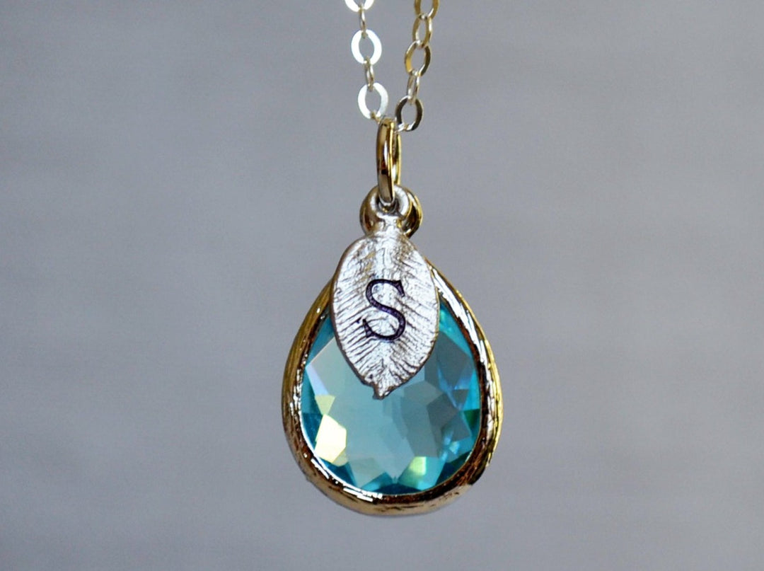 Aquamarine Necklace, March Teardrop Birthstone Necklace