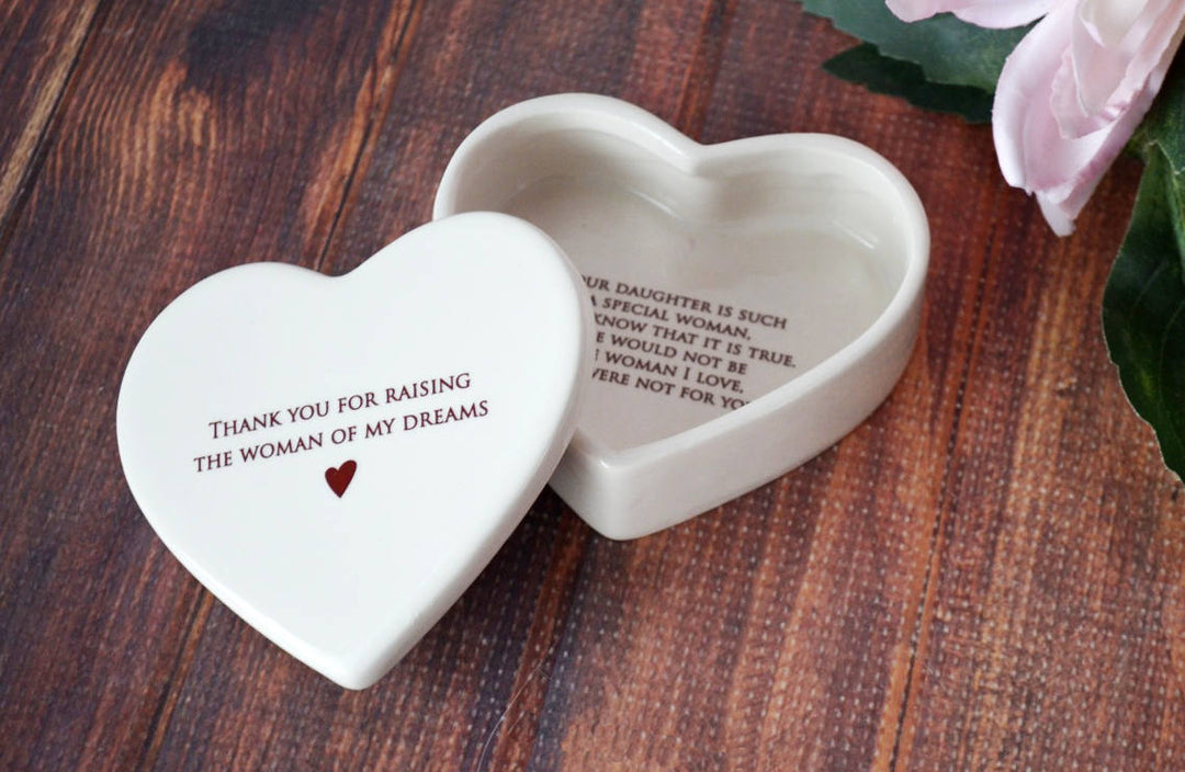 Thank You for Raising the Woman of My Dreams -  Mom Gift - Heart Keepsake Box - ADD CUSTOM TEXT