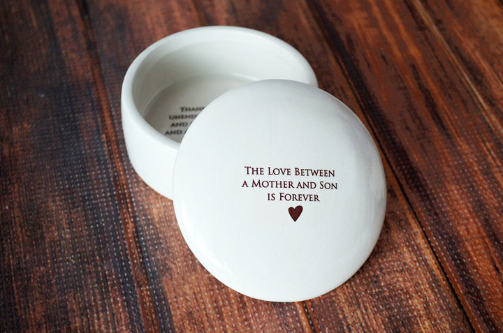 The Love Between a Mother and Son is Forever - Round Keepsake Box with Custom Text