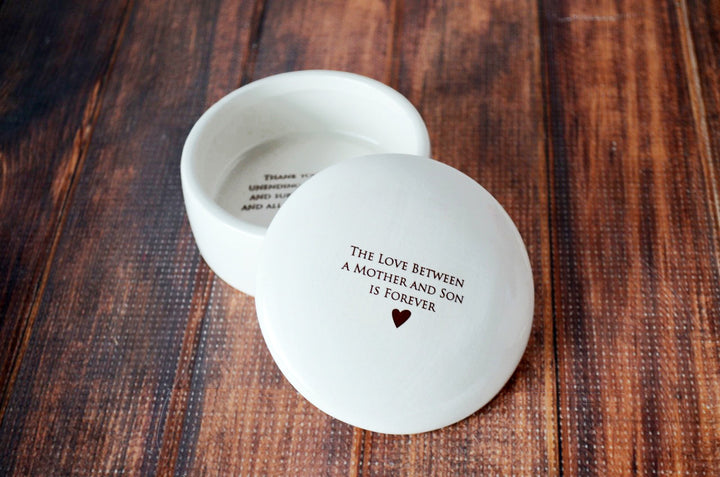 The Love Between a Mother and Son is Forever - Round Keepsake Box with Custom Text