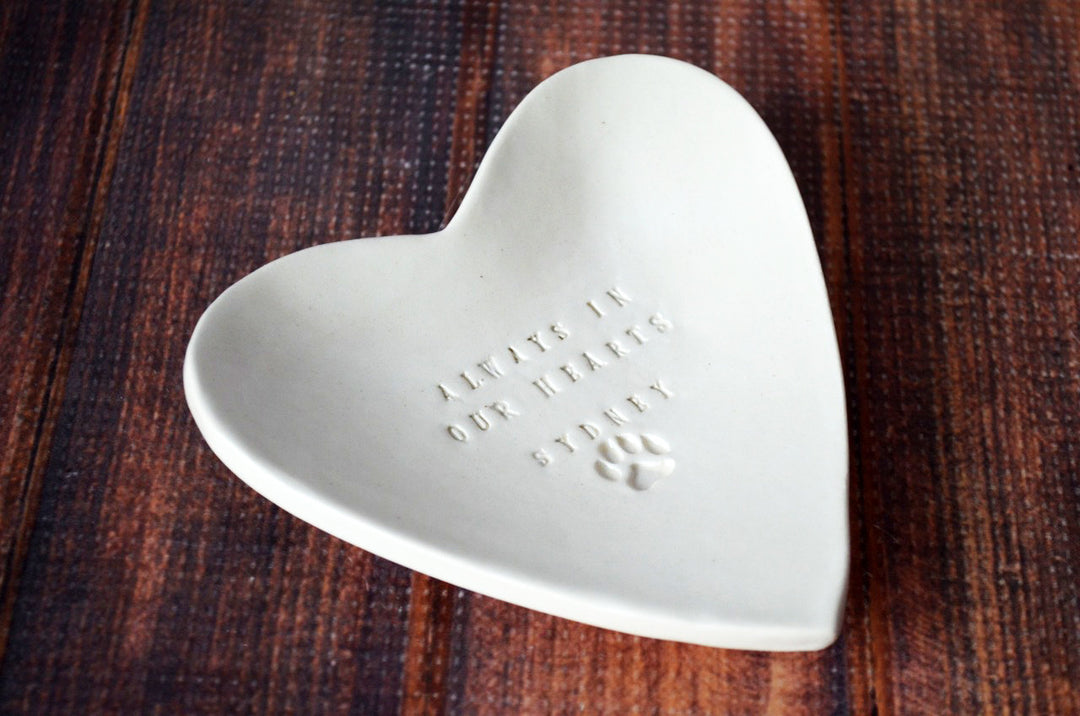 Dog Sympathy Gift, Pet Memorial Gift - Always in our Hearts - With Pet's Name - Heart Shaped Bowl