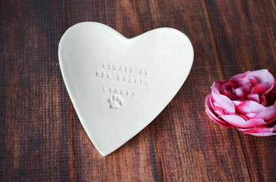 Dog Sympathy Gift, Pet Memorial Gift - Always in our Hearts - With Pet's Name - Heart Shaped Bowl