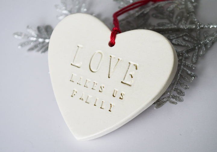 Love Makes Us Family Christmas Heart Shaped Ornament, Family Ornament, Friend Christmas Ornament - READY TO SHIP