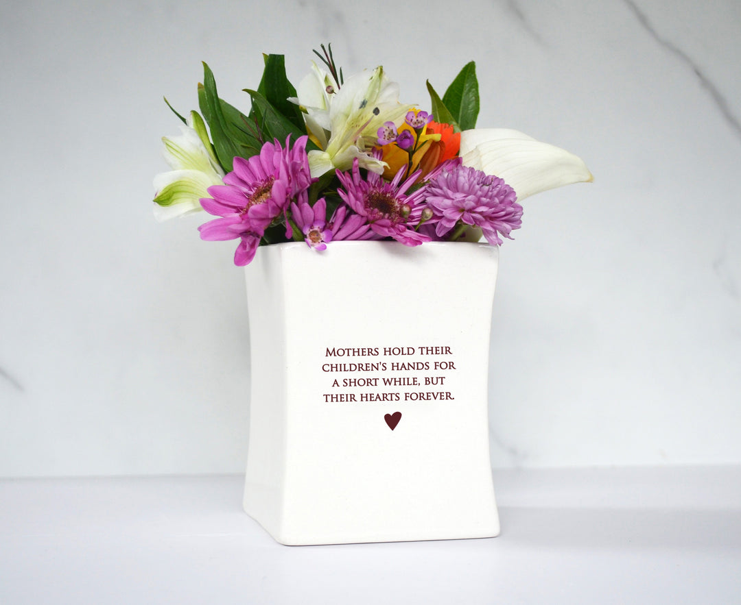 Mom Gift - Square Vase - READY TO SHIP - Mothers hold their children's hands ...