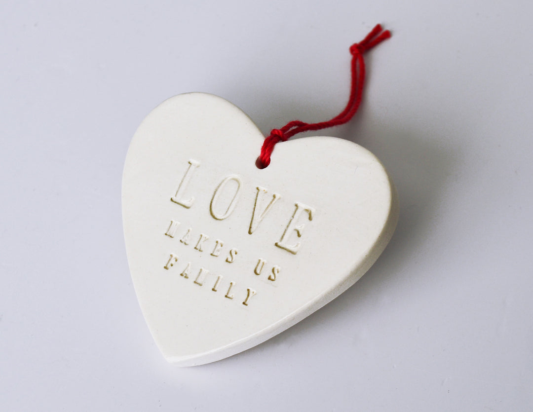 Love Makes Us Family Christmas Heart Shaped Ornament, Family Ornament, Friend Christmas Ornament - READY TO SHIP