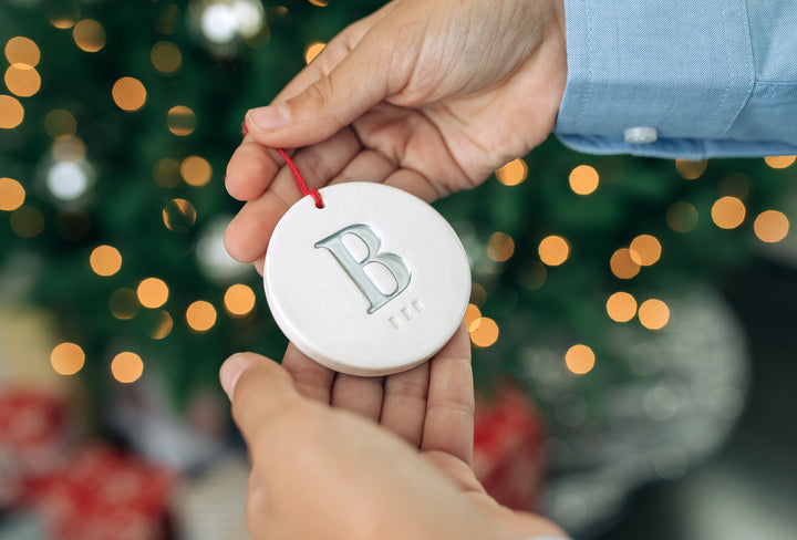 Personalized Christmas Ornament with Initial and Name, Available in Different Letter Colors