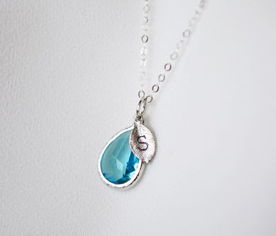 Aquamarine Necklace, March Teardrop Birthstone Necklace