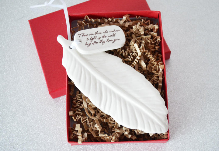 Sympathy Feather Ornament - Add Custom Text - There are those who continue to light up the world...