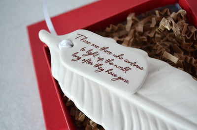 Sympathy Feather Ornament - Add Custom Text - There are those who continue to light up the world...