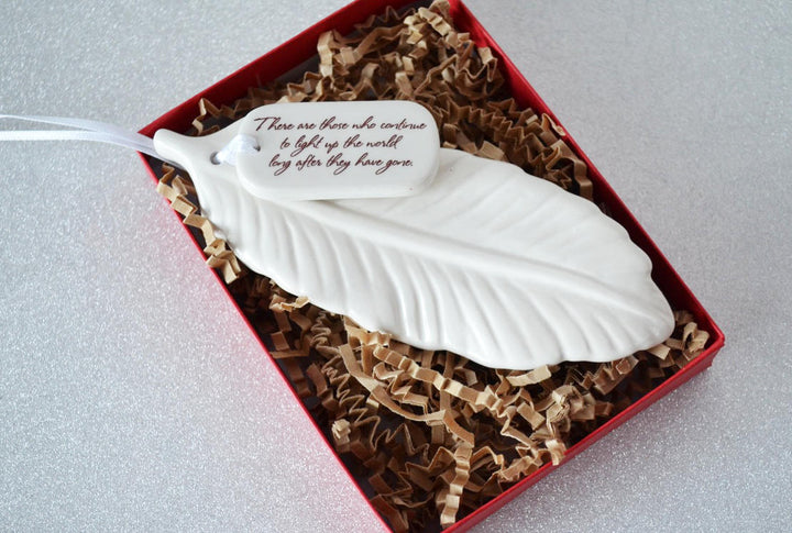 Sympathy Feather Ornament - Add Custom Text - There are those who continue to light up the world...