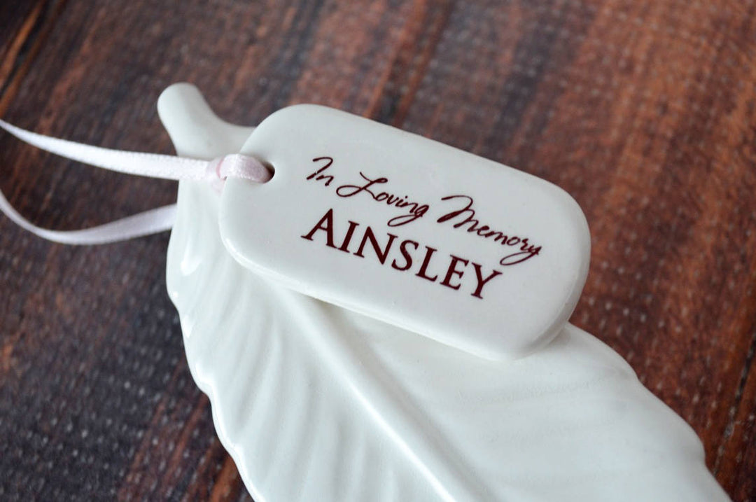 Sympathy Feather Ornament, In Loving Memory - Personalized