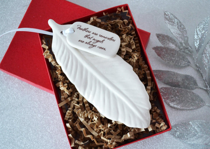 Sympathy Feather Ornament - Add Custom Text - Feathers Are Reminders That Angels Are Always Near