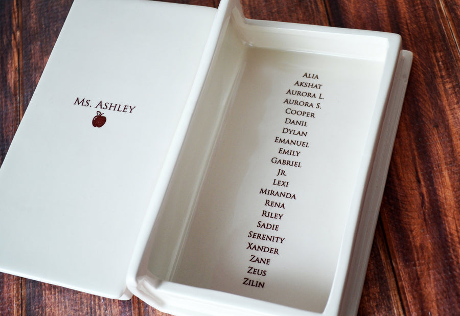 custom ceramic "book" for teacher gift - personalize with class names