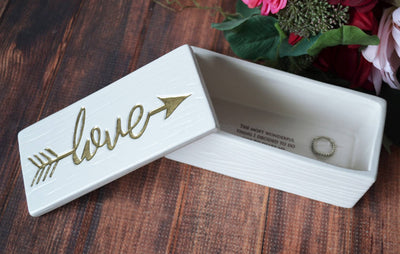 Love Box - Painted in Gold or Silver - Ceramic Wood Grain Keepsake Box - ADD CUSTOM TEXT