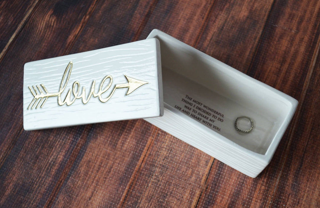 Love Box - Painted in Gold or Silver - Ceramic Wood Grain Keepsake Box - ADD CUSTOM TEXT