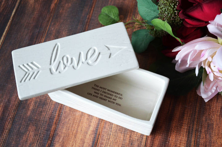 Love Box - Painted in Gold or Silver - Ceramic Wood Grain Keepsake Box - ADD CUSTOM TEXT