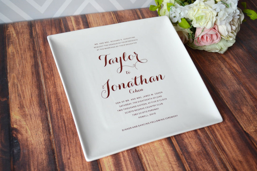 Personalized Wedding Invitation Plate - Large Plate - 10 x 10 - Wedding Gift