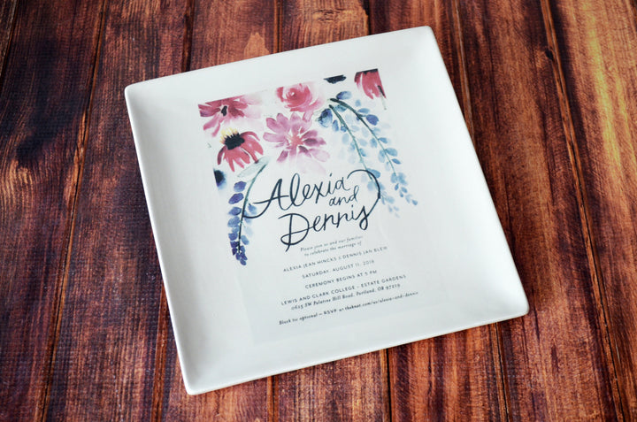 Personalized Plate with Wedding Invitation in Color - Wedding Gift, Wedding Present