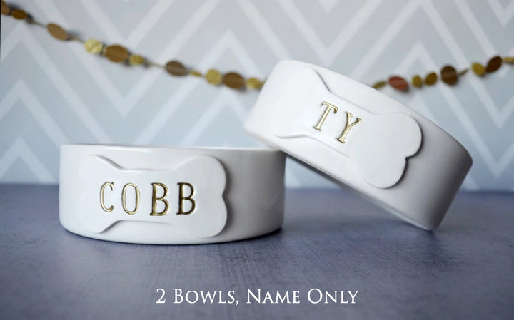 Personalized Dog Bowl - Small/Medium Size (6" dia.) - With Name and Paw Print - Ceramic Bowl